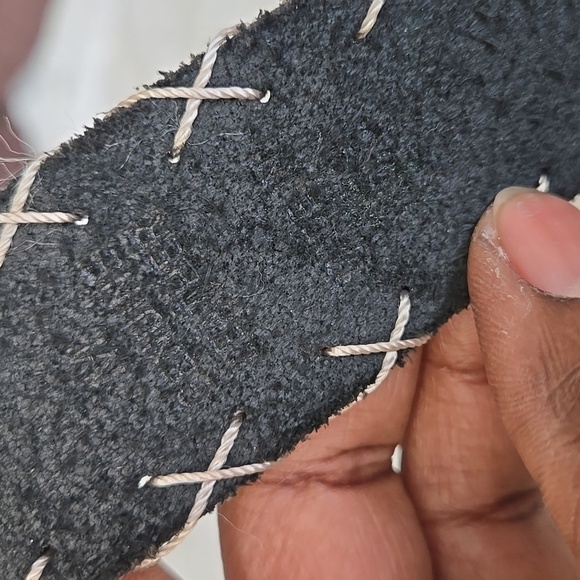 Express Black Genuine Leather Belt with Off White Cross Stitching Size M - Picture 7 of 7